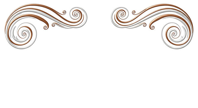 Ornate vintage scroll corner accents with gold brown distressed texture, decorative flourish elements for antique design