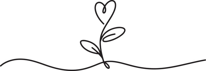 One continuous line growing sprout with heart. Hand drawn doodle line art plant.one line vector illustration on white background © Hossen