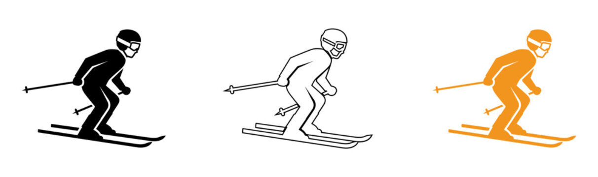 Silhouette of a skier in an athletic pose against a black background