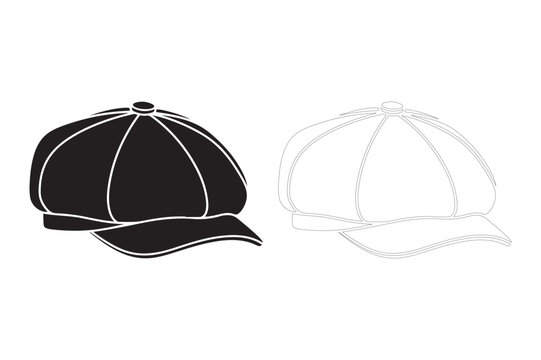 Flat cap and sketch of a flat cap icon with headwear accessory clothing
