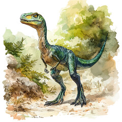 Fototapeta premium watercolor of Theropod draw illustration, isolated on a white background.