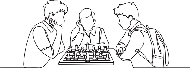 Student members of the chess club. Academic clubs concept.one line vector illustration on white background © Hossen