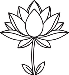 Fototapeta premium Lotus flower, black line art, minimalist design, floral icon