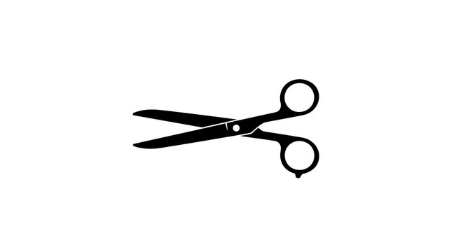 Simple black outline icon of a pair of scissors, open blades, tool for cutting, editing, or creative projects