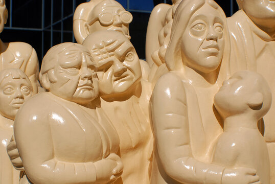 MONTREAL CANADA : The "Illuminated Crowd" is a public sculpture, made in 1985 by artist Raymond Mason from stratified polyester resin with polyurethane paint.