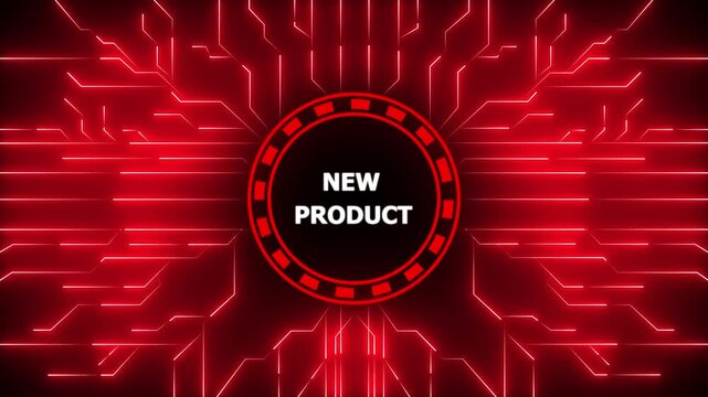 Futuristic technology background with new product announcement and digital circuitry, 4k animation motion video.