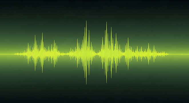 Dynamic green sound wave equalizer on dark background, abstract audio spectrum visualization for music and technology concepts, spectrum analyzer