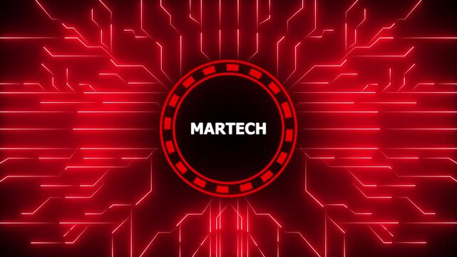 Animated martech technology background featuring glowing circuit board network, 4k animation motion graphics video.