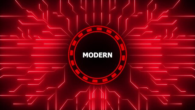 Futuristic modern tech visuals circuit board design with red glowing elements, 4k animation motion graphics video.