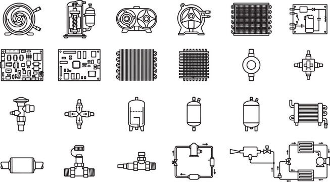 Showcasing a collection of detailed technical illustrations, meticulously depicting various industrial components and schematics in precise detail.