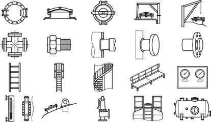 Fototapeta premium Illustration of an assortment of industrial components, meticulously rendered in a clean, professional style. Showcasing the intricacies of design, inviting a closer look.