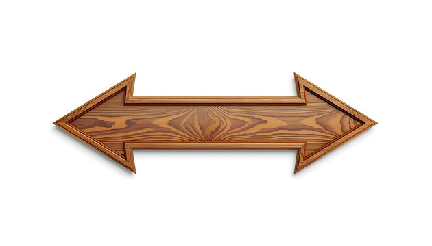 A wooden arrow pointing in two directions on a white background