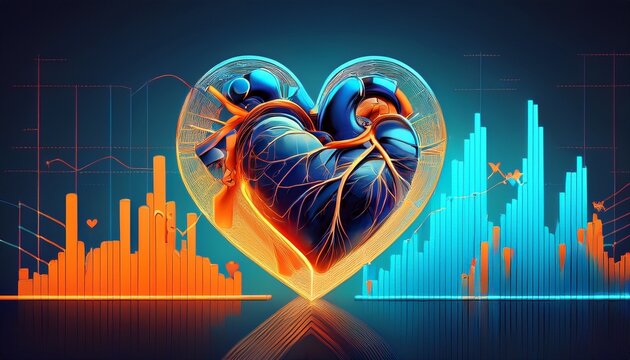 heart and bar graph medical blue orange