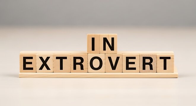 Wooden blocks spelling in extrovert concept