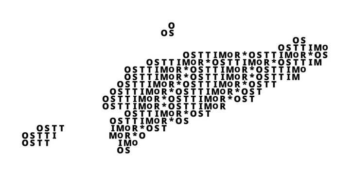 Abstract map of East Timor with a pattern of capital letters showing the name of the country in German