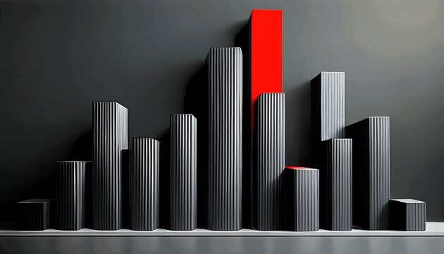 bar chart with black bars and one red bar graph business