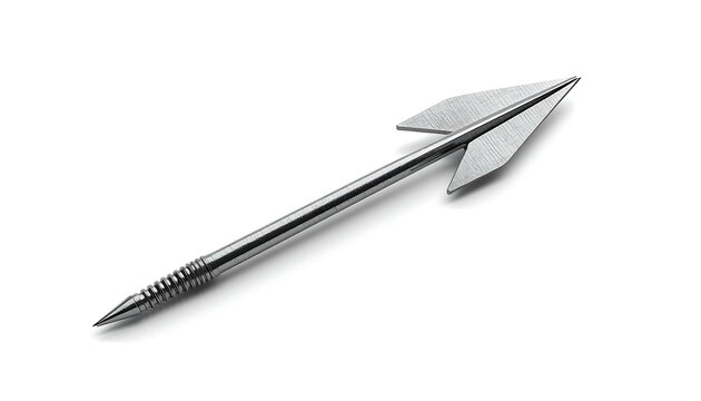 A sharp metal arrowhead with a pointed tip and two blades