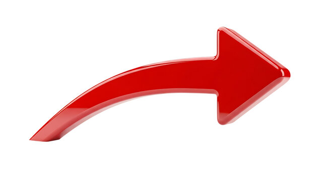 Red curved arrow pointing right with smooth gradient effect isolated on transparent background