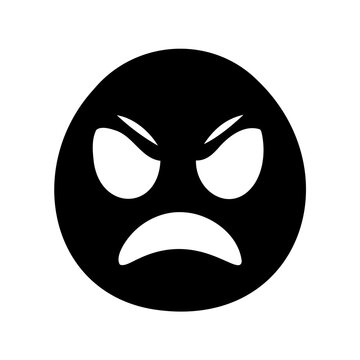 Angry face, emoticon, black icon, vector emoji, frowning face