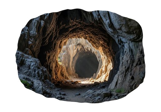 Cross-section of rock revealing ancient fossilized tree ring isolated on white background