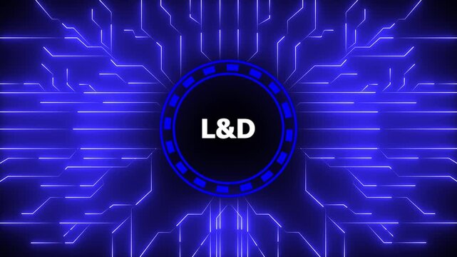 L&D &ndash; Learning and Development. L&D concept head up display (HUD UI) panel and futuristic technology. Digital Data moving on Circuit Board and CPU . Computer Processing and organizing data.4k video.