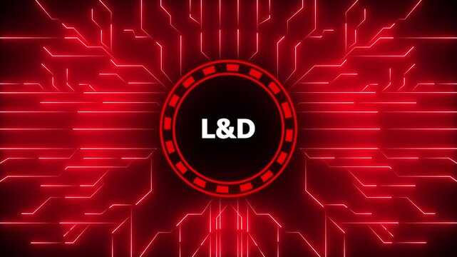 L&D &ndash; Learning and Development. L&D concept head up display (HUD UI) panel and futuristic technology. Digital Data moving on Circuit Board and CPU . Computer Processing and organizing data.4k video.