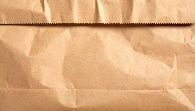 Crumpled brown paper bag texture background with serrated edge and creases