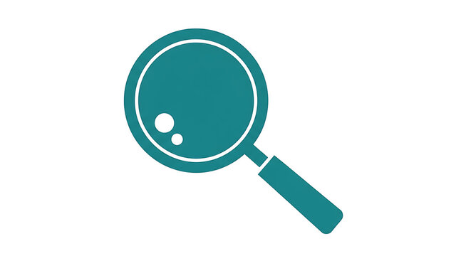 Teal magnifying glass icon on white background for search and discovery concepts. professional minimalist search symbol for web design, interface navigation, digital investigation, and analysis