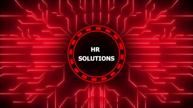 Hr solutions concept abstract digital technology background with circuit board design, 4k animation motion graphics video.