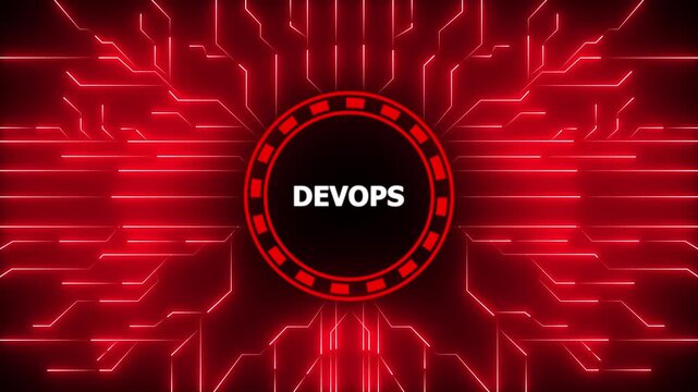 Futuristic digital devops concept featuring circuit board and technological connections, 4k animation motion graphics video.