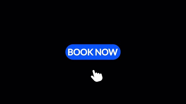 Book now Button animation on Transparent Background, Book now button icon for shooping, with alpha channel in 4k.