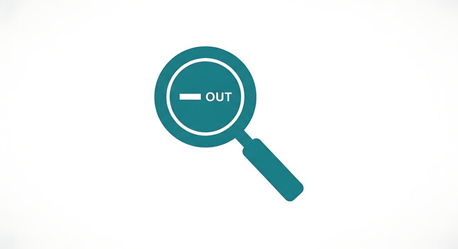 Magnifying glass icon with minus sign representing zoom out function, teal search tool graphic on white background, interface element for digital navigation and visual adjustment for web and mobile