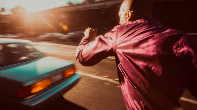 Man Running Behind a Car. Generative AI