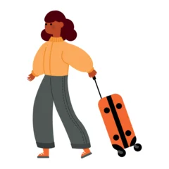 Traveler woman with luggage isolated on white background © Helga KOV