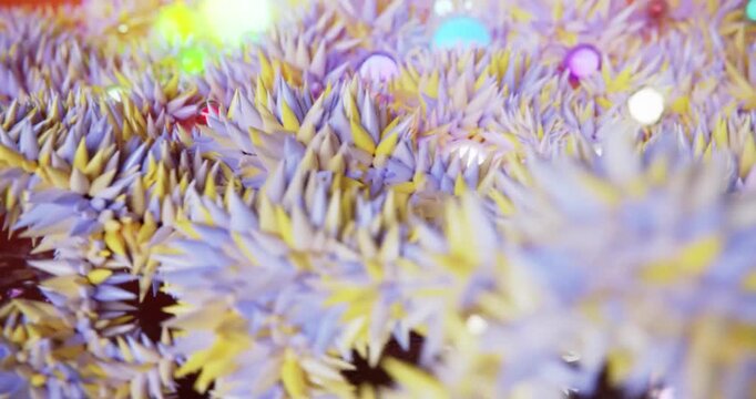Vibrant spiky plants glow with colorful orbs loop