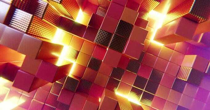 Vibrant cubes pulse with warm, glowing light loop