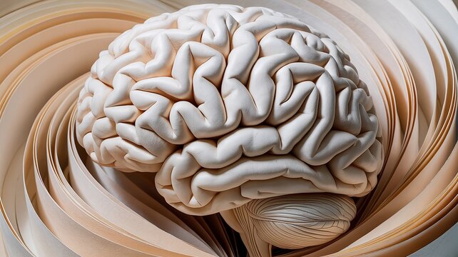 Anatomical illustration depicting a detailed view of the human brain structure.
