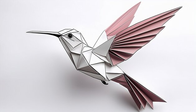 flying origami paper hummingbird or colibri isolated on white background national bird day one single line drawing of cute creative hummingbird origami paper simple origami bird art