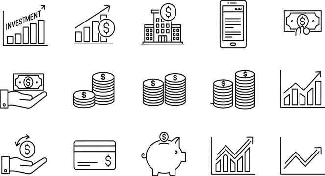 Financial growth and economic success a collection of hand drawn style icons representing business and investment