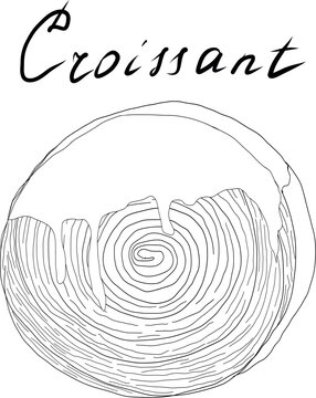 Minimalist black and white vector illustration of croissant / &eacute;clair / bakery, hand drawn line art style isolated on white.