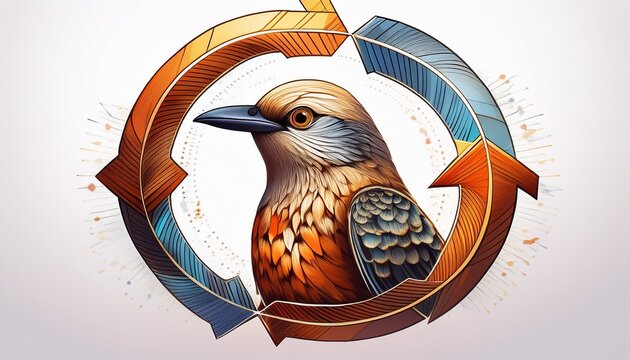 bird surrounded by circular arrows white background