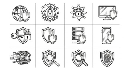 Cybersecurity Icons Representing Data Protection and Digital Safety. © samuel