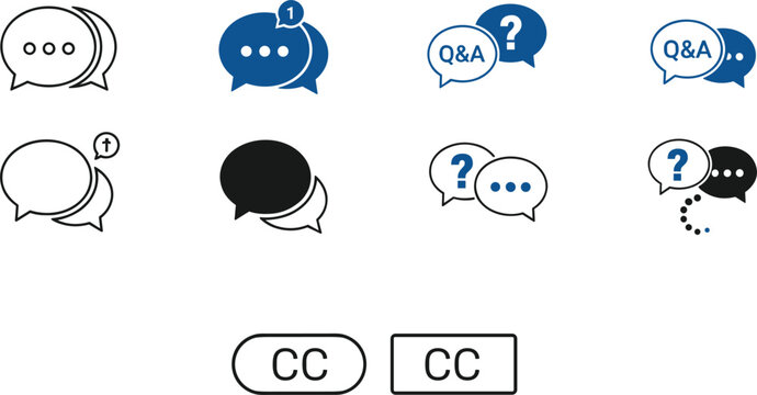 Chat Notification Icon Set with Speech Bubbles Q and A Symbols and Closed Caption Elements for UI Design
