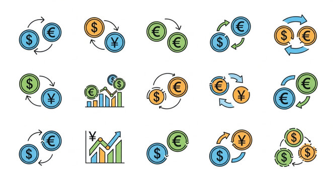 Currency Exchange Icons Representing Financial Transactions.