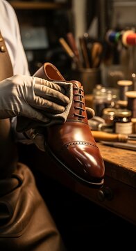 Craftsmanship and Brand Heritage A Master Cobbler Restoring a Classic Leather Shoe with Meticulous Care