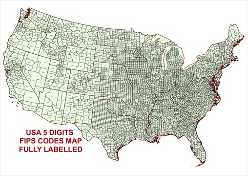 USA 5 digits counties FIPS state codes Map
