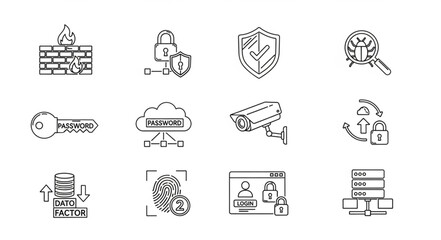 Cybersecurity Icons Representing Digital Security Concepts. © Sanjaya