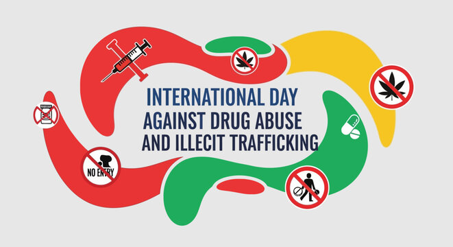 International Day Against Drug Abuse and Illicit Trafficking awareness campaign symbol.
