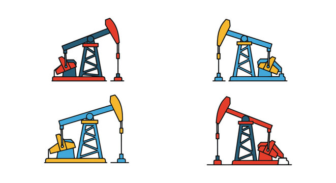 Oil Pump Jack Line art vector minimal colorful abstract