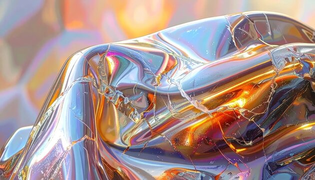 Abstract Metallic Sculpture with Iridescent Reflections.